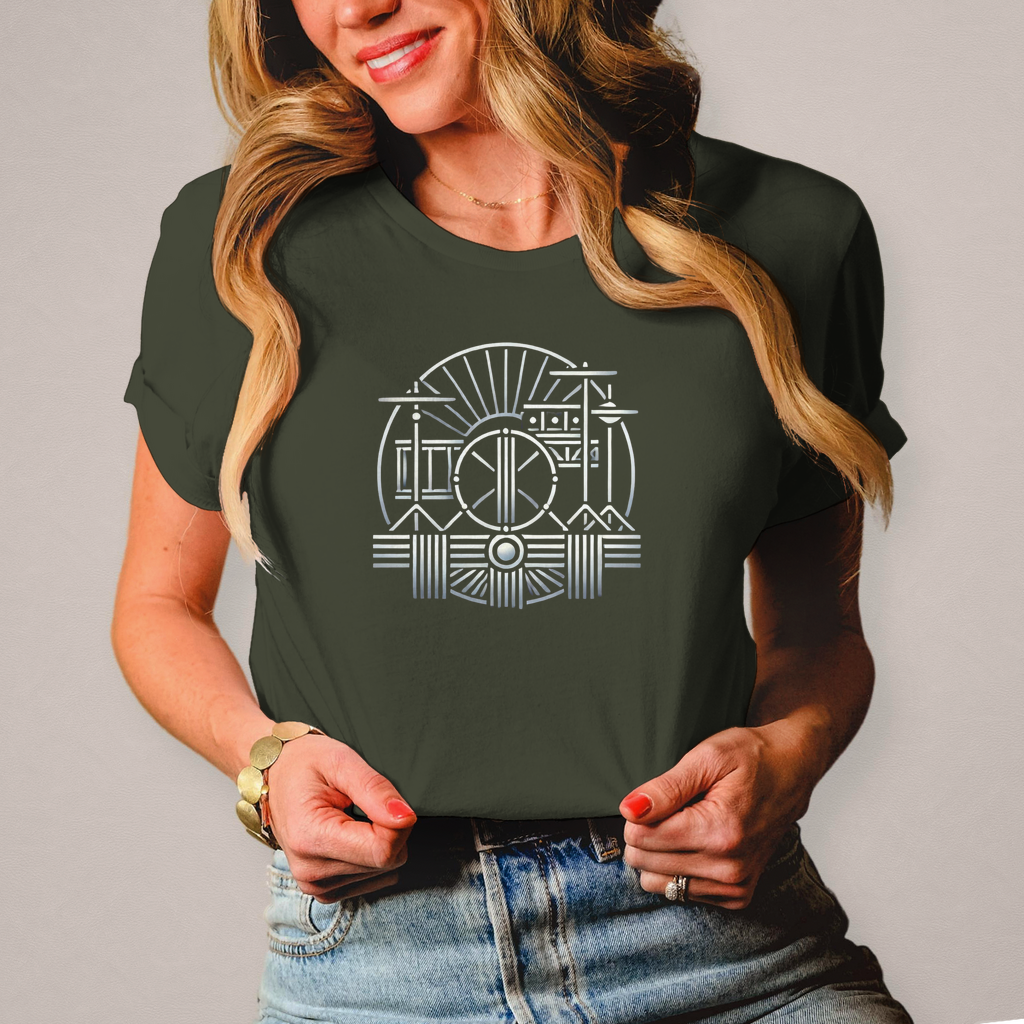 Damen T-Shirt Art-Deco drums