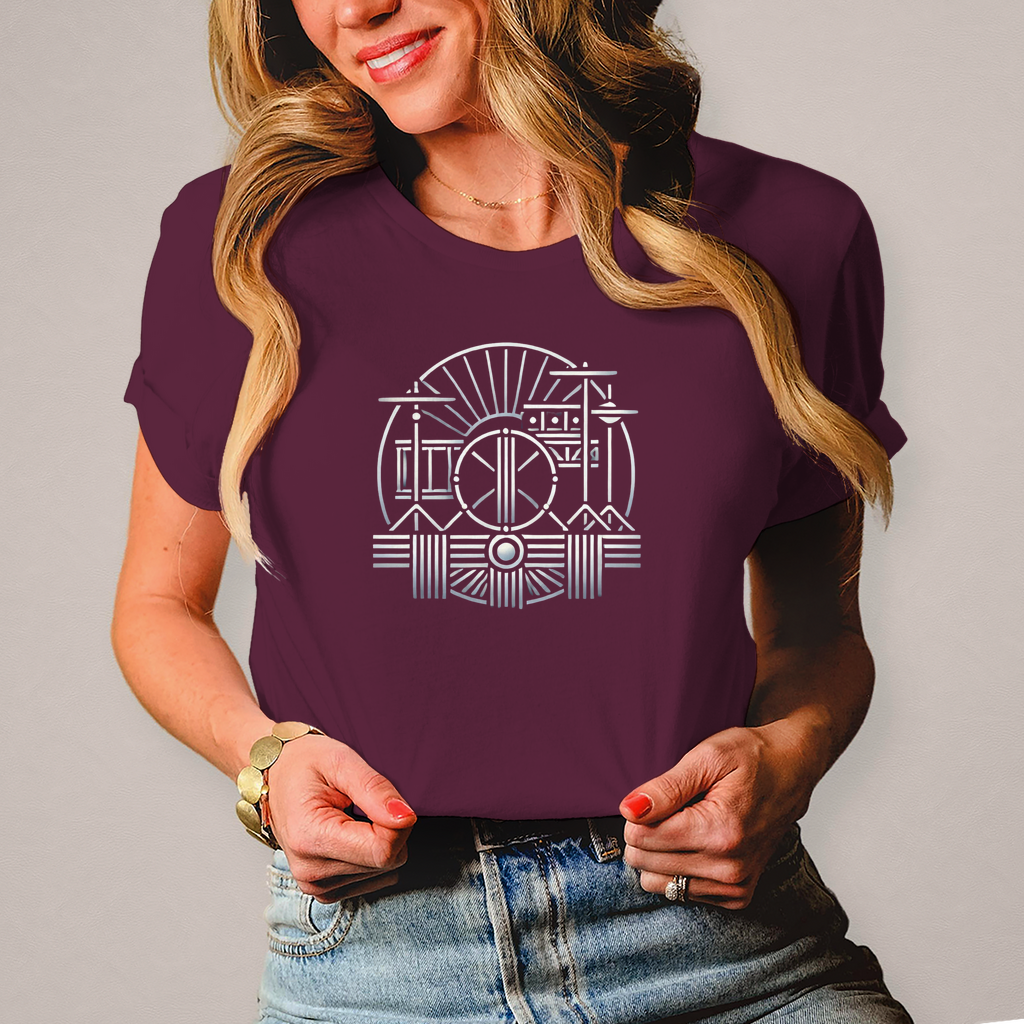 Damen T-Shirt Art-Deco drums