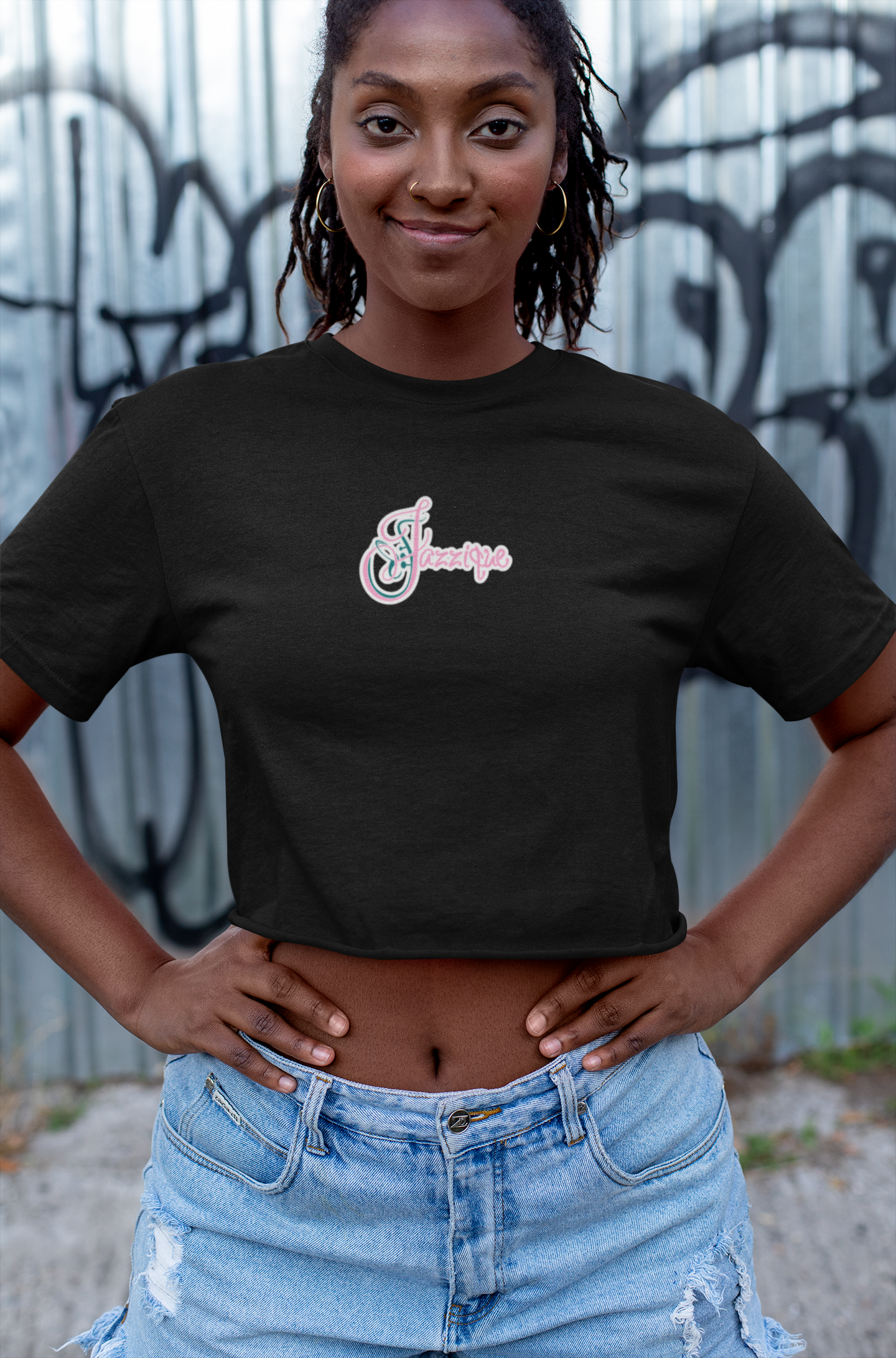 Damen Oversize Crop Top "Jazzique" Logo