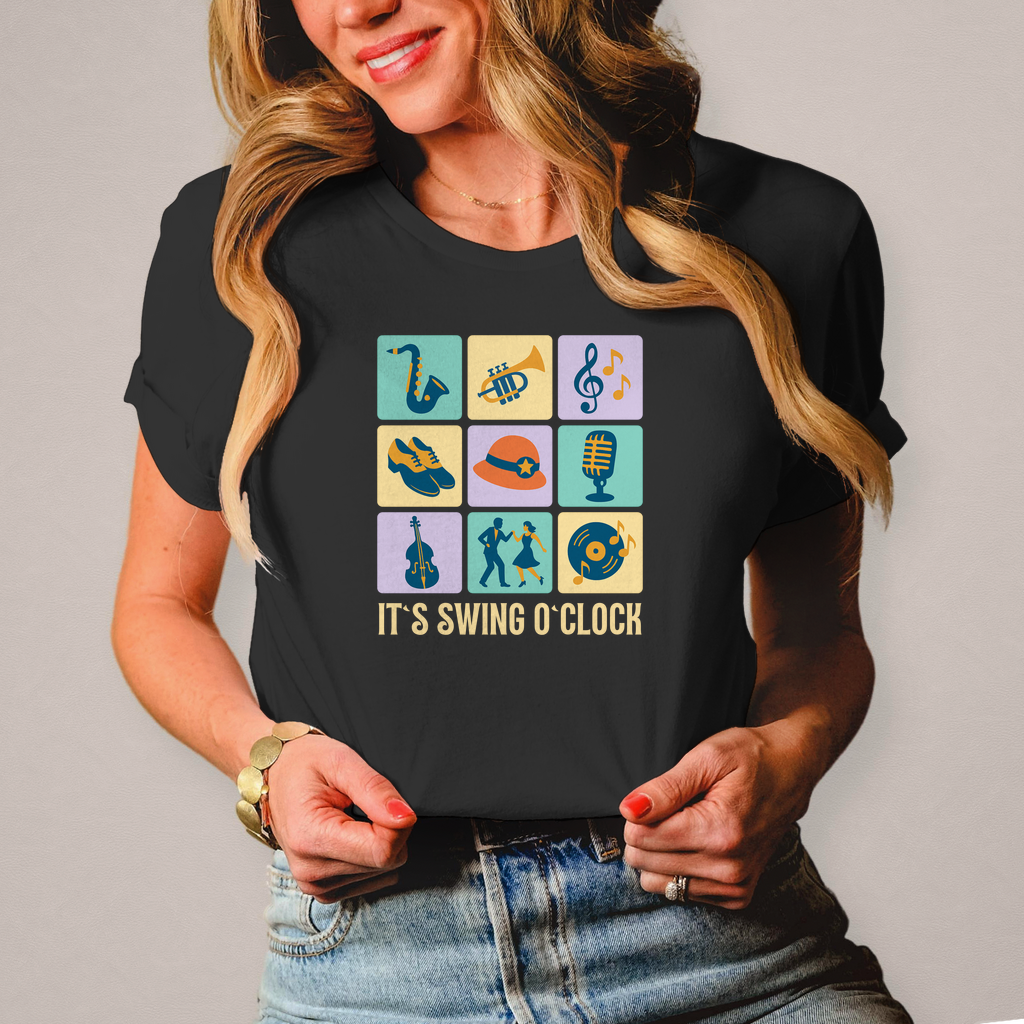 Damen T-Shirt „It’s Swing O’Clock“ – Musik & Tanz im Retro-Vibe