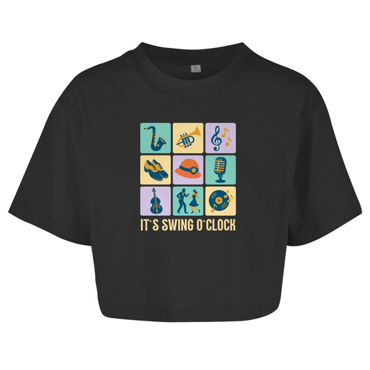 Damen Oversize Crop Top "It's Swing O'Clock"