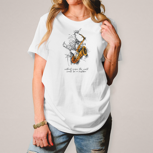 Damen T-Shirt – Saxophonist Sketch „Without Music...“