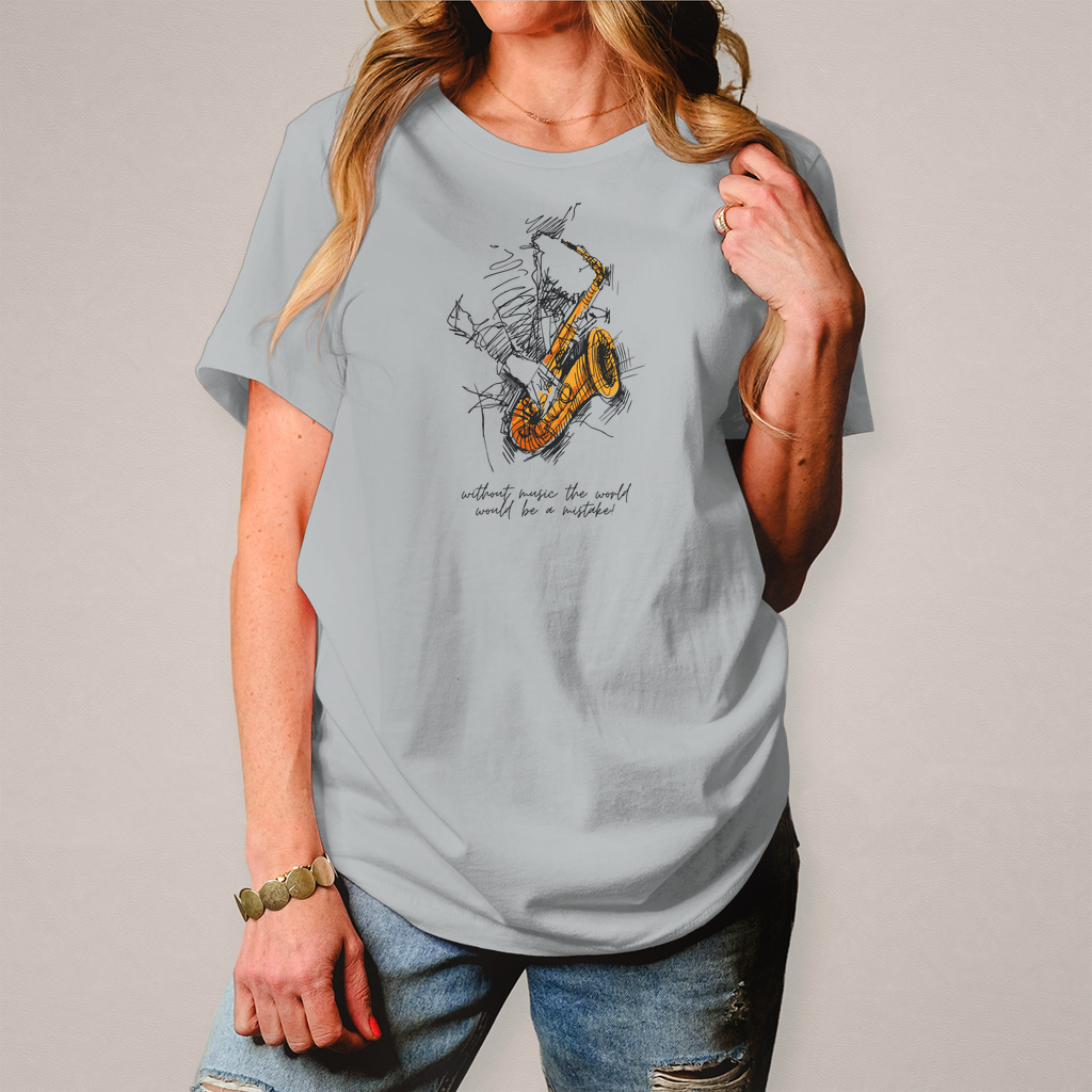 Damen T-Shirt – Saxophonist Sketch „Without Music...“