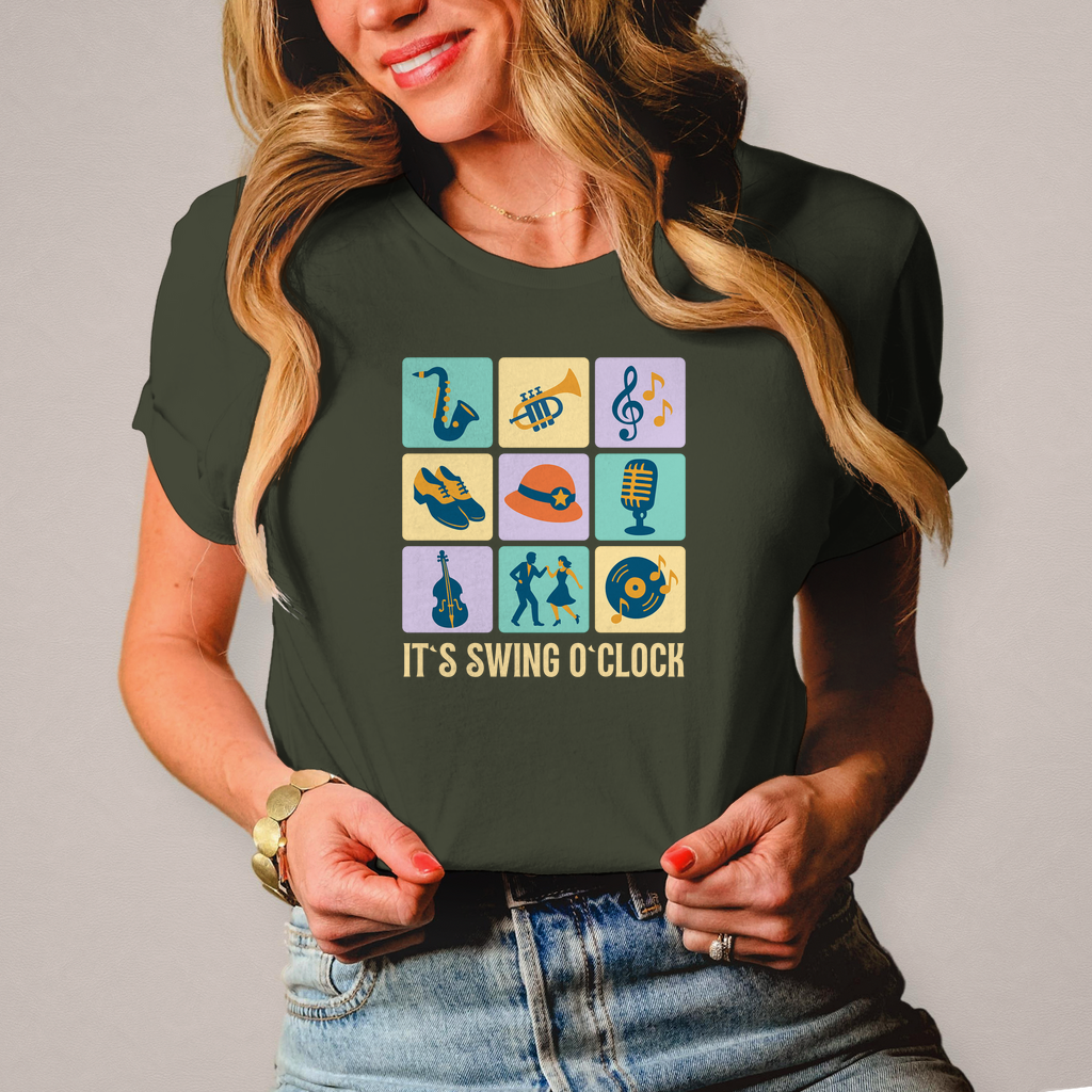 Damen T-Shirt „It’s Swing O’Clock“ – Musik & Tanz im Retro-Vibe