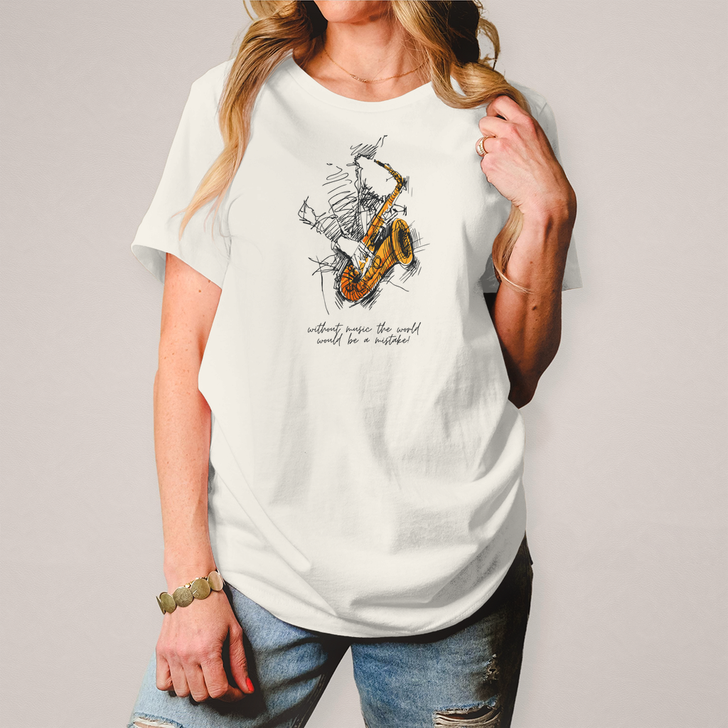 Damen T-Shirt – Saxophonist Sketch „Without Music...“
